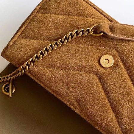 Saint Laurent YSL LOULOU small in MATELASSé suede in Brown - Image 6