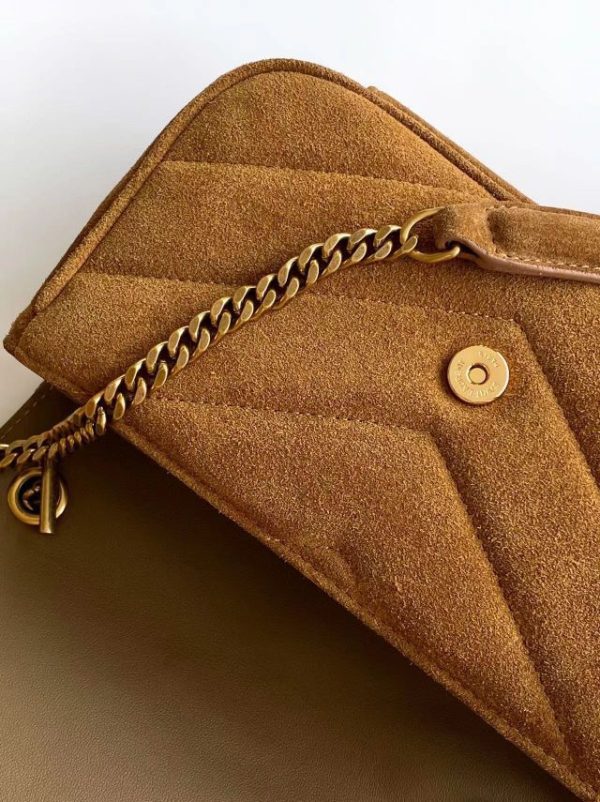 Saint Laurent YSL LOULOU small in MATELASSé suede in Brown