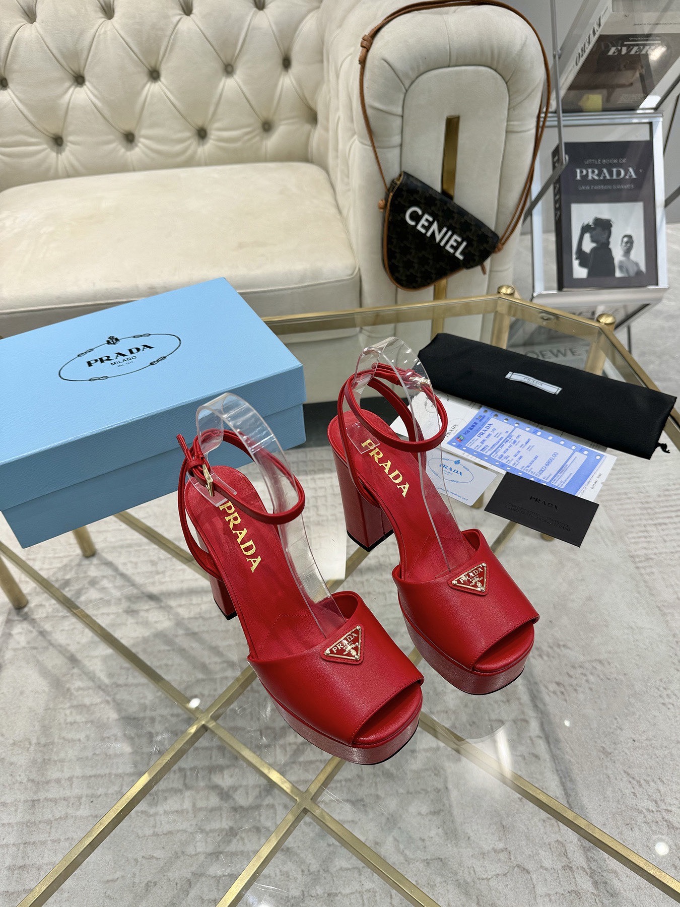 Prada Buckle Square-Heel Sandals - Image 2