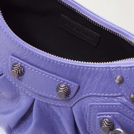 BALENCIAGA Le Cagole XS studded crinkled-leather shoulder bag purple - Image 2
