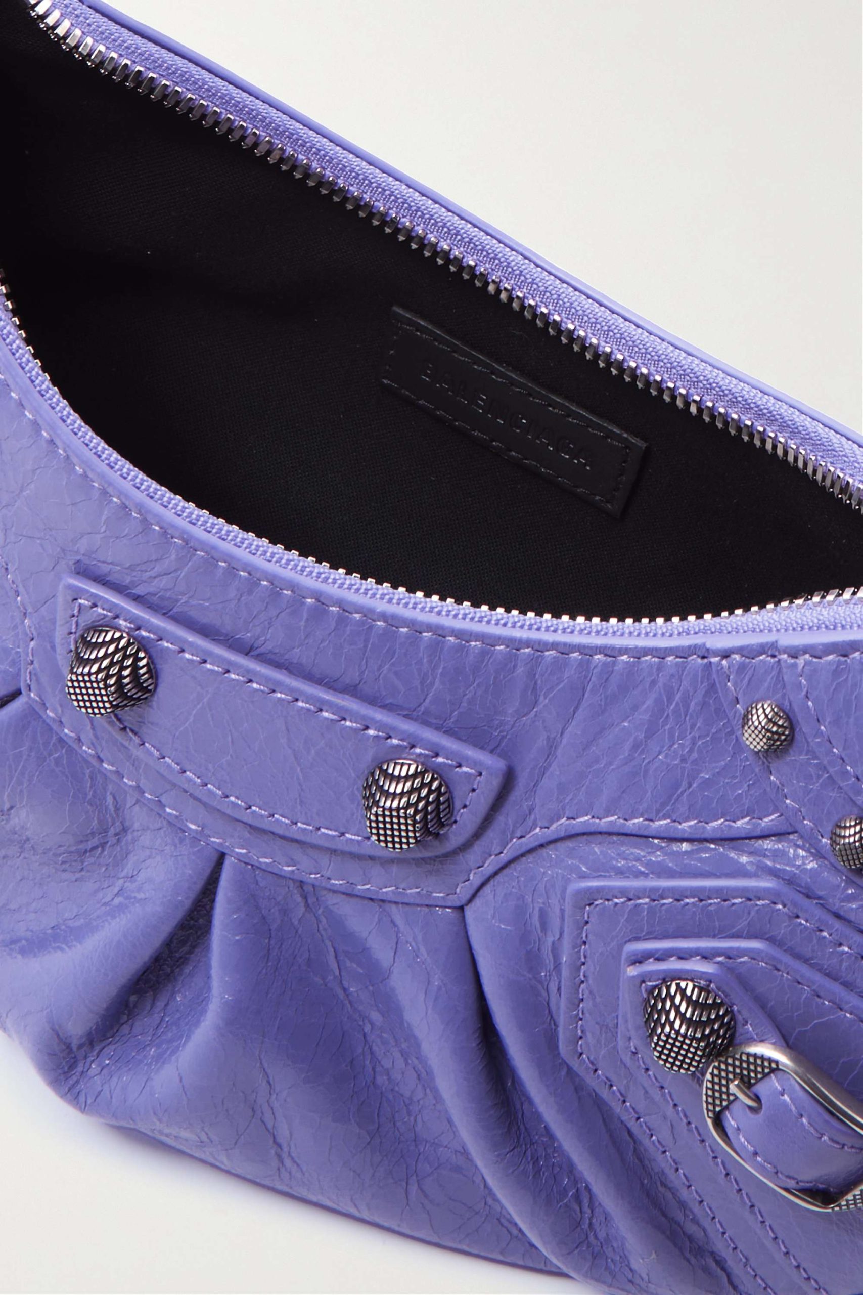 BALENCIAGA Le Cagole XS studded crinkled-leather shoulder bag purple - Image 2