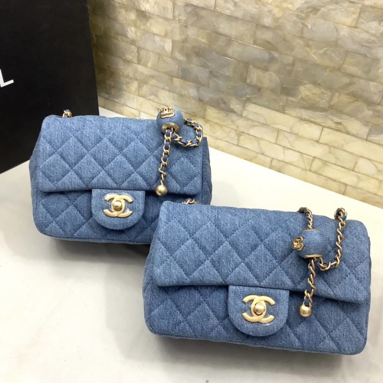 Chanel Classic Flag Bag Quilted Denim 20CM - Image 1