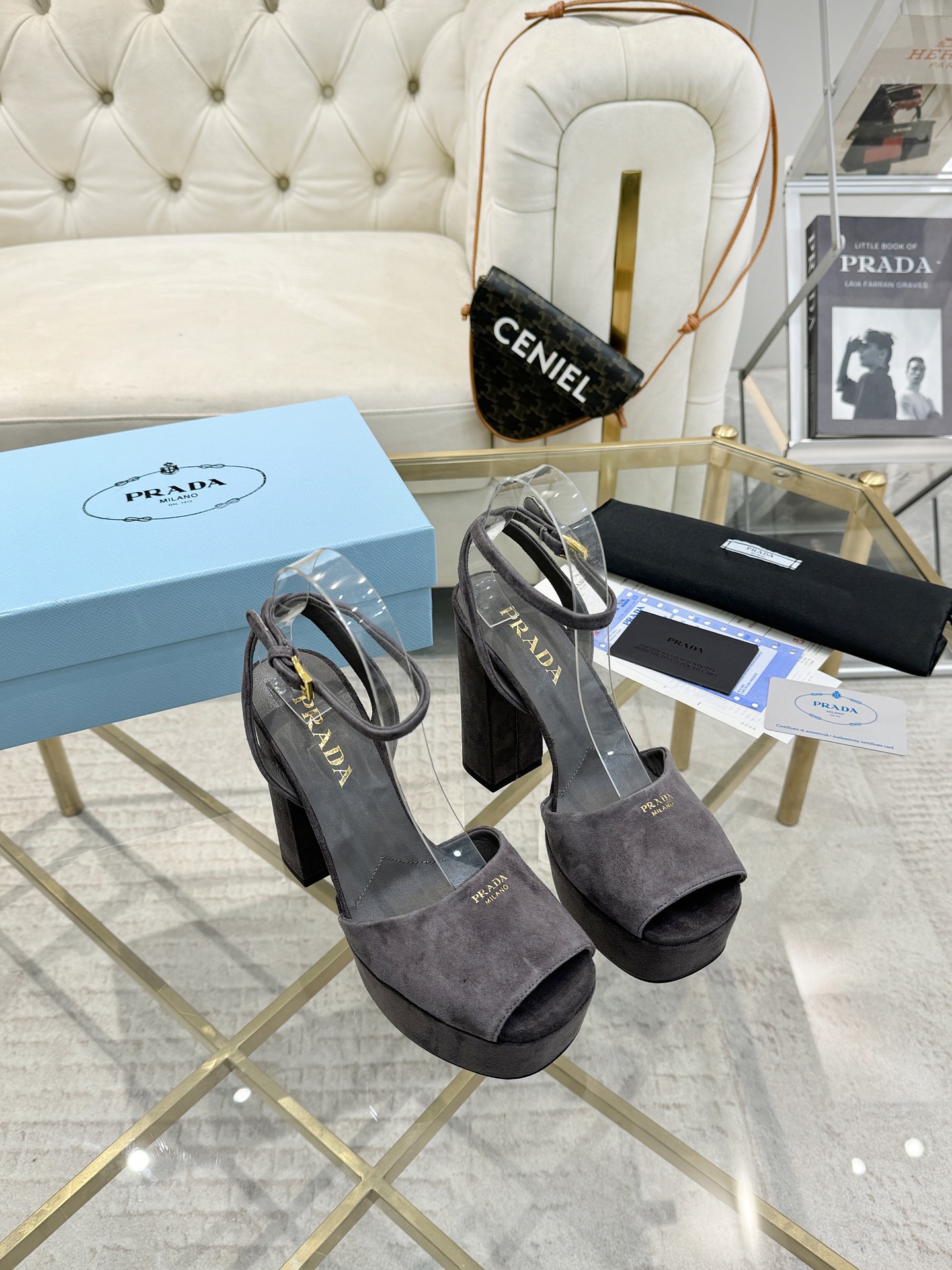 Prada Buckle Square-Heel Sandals - Image 5