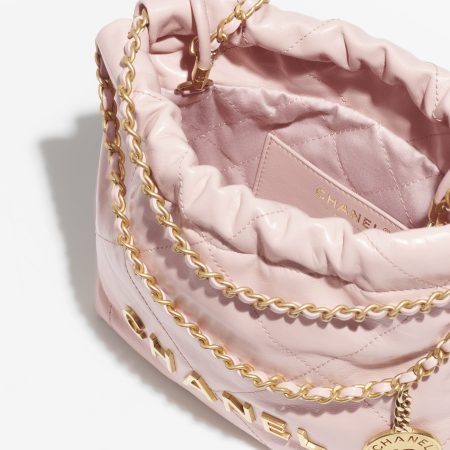 CHANEL 22 MINI HANDBAG Shiny Calfskin & Gold-Tone Metal Light Pink - Image 4