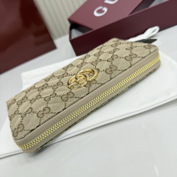 Gucci Marmont Zip Around Wallet in Sand and Brown GG Canvas
