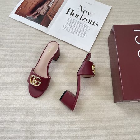 Gucci 25SS Double G Rhinestone Chunky-Heel Slides - Image 2