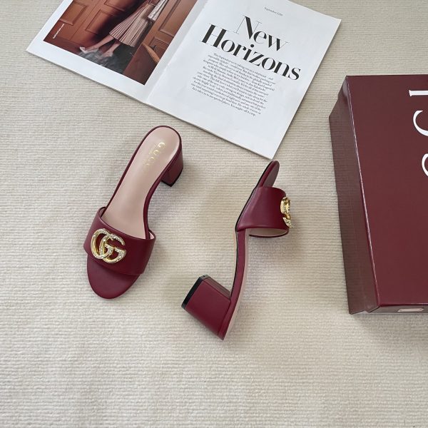 Gucci 25SS Double G Rhinestone Chunky-Heel Slides