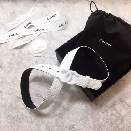 Chanel Belt Quilted With Double C Buckle White With White Hardware Women Belt 30MM