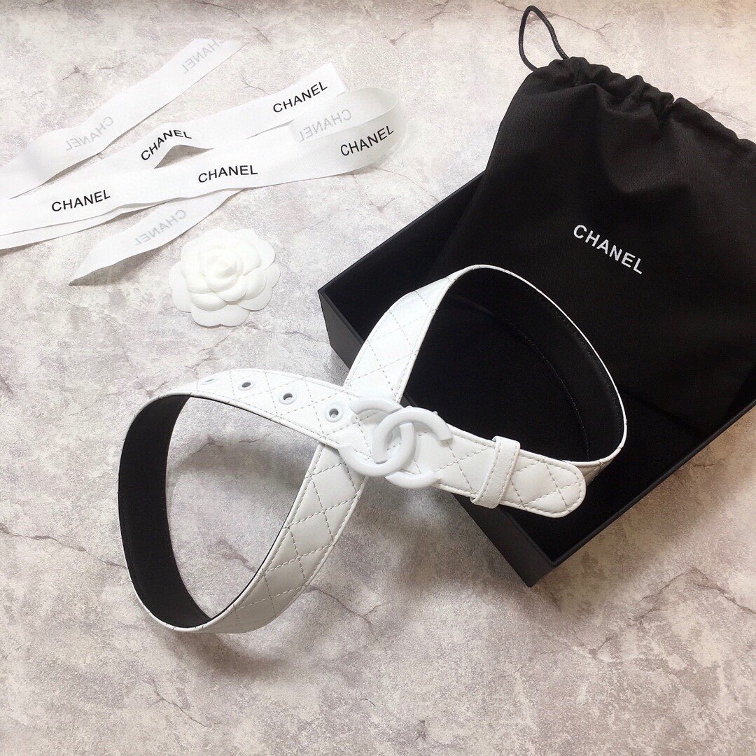 Chanel Belt Quilted With Double C Buckle White With White Hardware Women Belt 30MM - Image 1