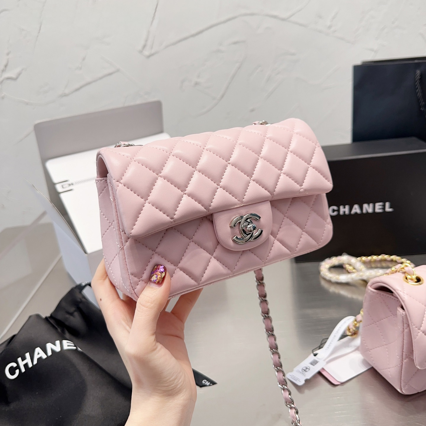 Chanel Classic Pink Flag Bag Small 20cm - Image 3