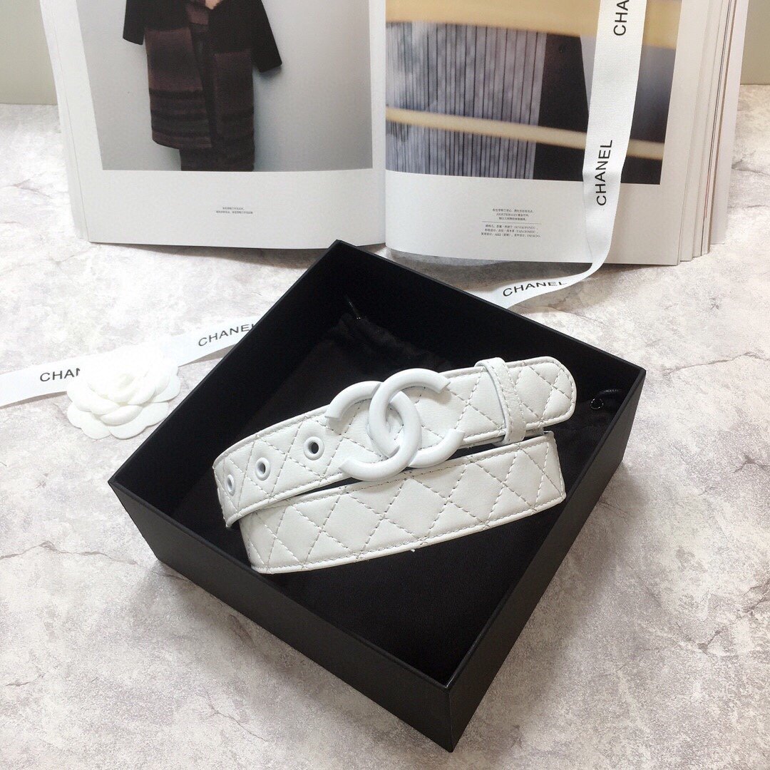 Chanel Belt Quilted With Double C Buckle White With White Hardware Women Belt 30MM - Image 3