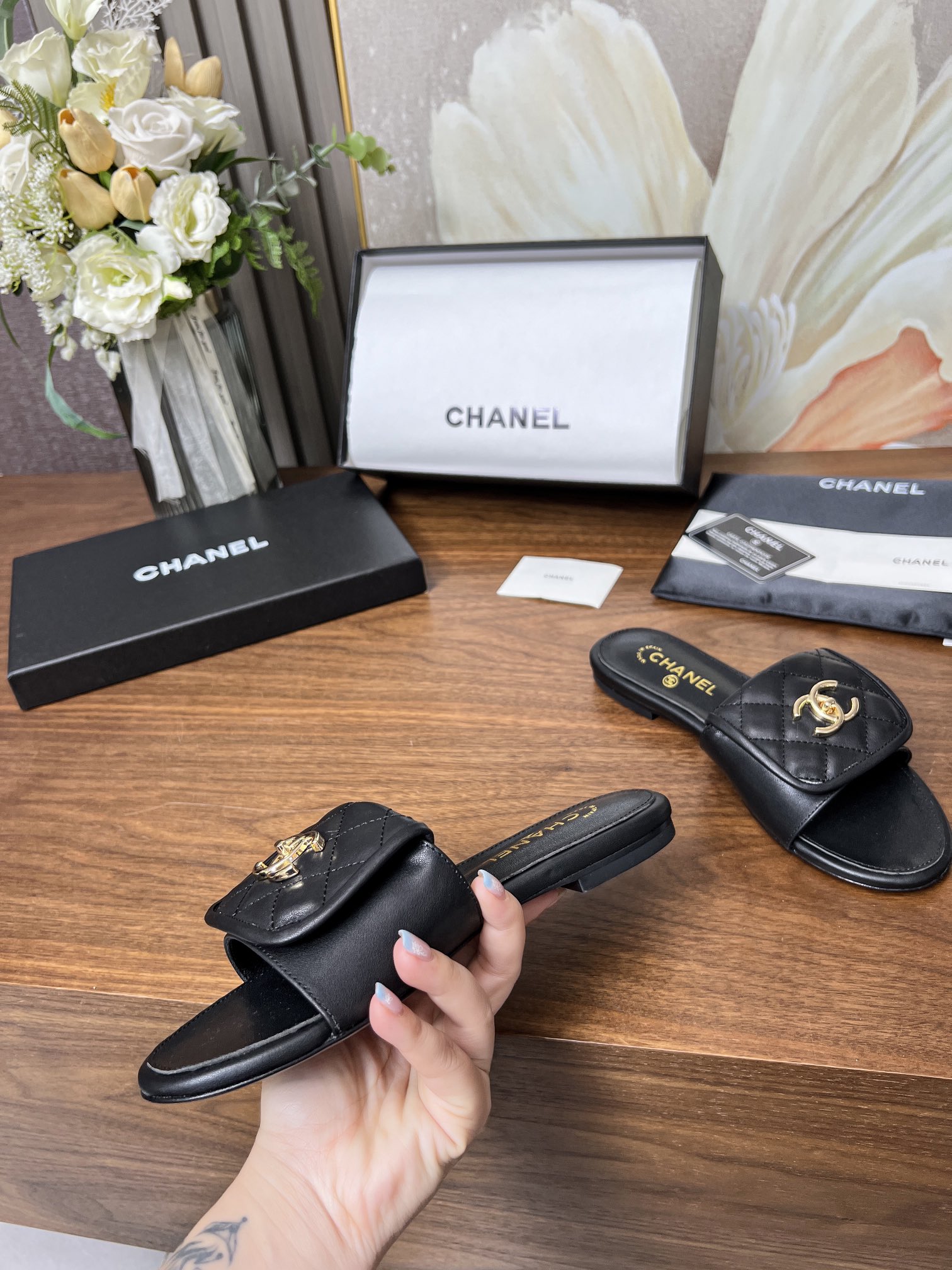 Chanel Quilted CC Slides - Image 10