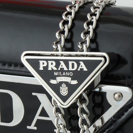 Prada Spazzolato Triangle Logo Plate Flap Chain Crossbody Bag - Image 6