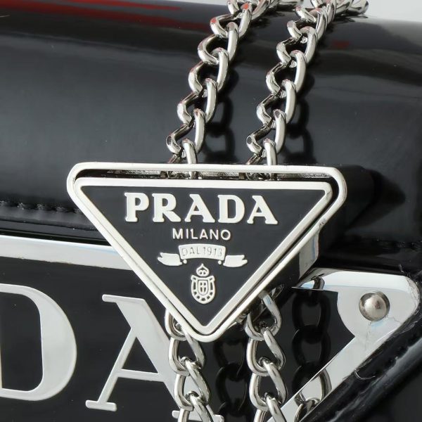 Prada Spazzolato Triangle Logo Plate Flap Chain Crossbody Bag