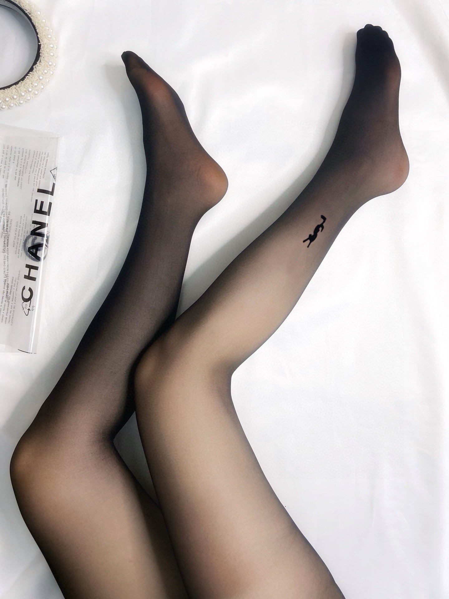 YSL Classic Velvet-Printed Letter Stockings - Image 1