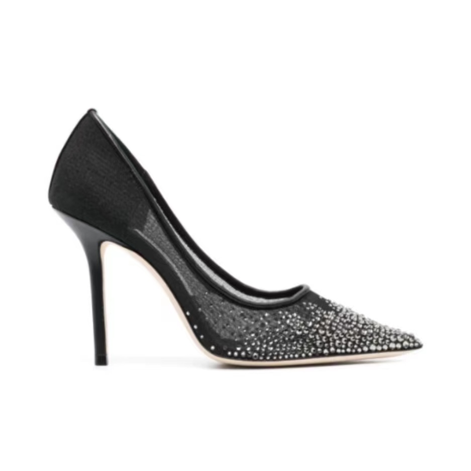 Jimmy Choo Black Mesh Pointed Stiletto Heels  Slide Sandal - Image 1