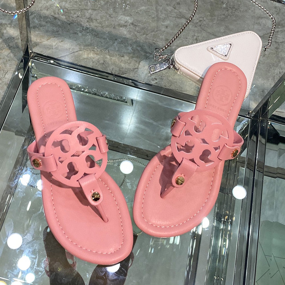 Tory Burch Leather Metal Double T Logo Flip-flops Sandals Slide - Image 14