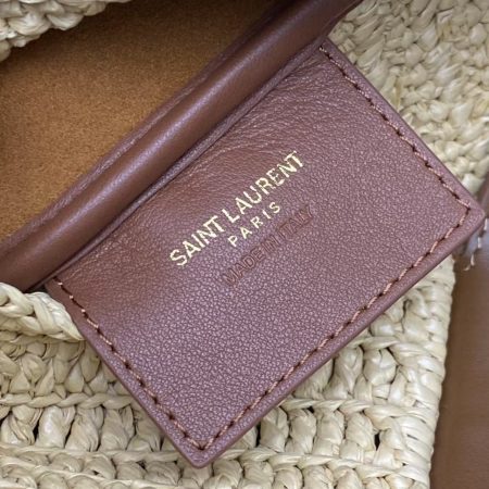 YSL Saint Laurent Le 5 à 7 Supple Small Leather-trimmed Raffia Shoulder Bag - Image 11