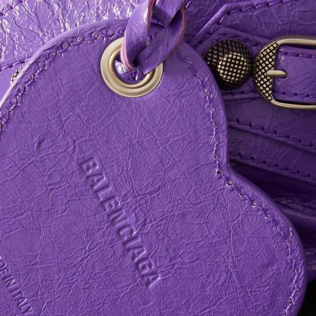 BALENCIAGA Le Cagole XS studded crinkled-leather shoulder bag purple - Image 4