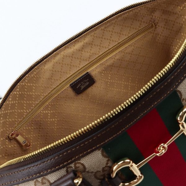 Gucci Borsetto Medium Boston Bag in Sand and Brown GG Canvas
