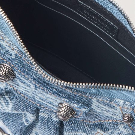 BALENCIAGA Le Cagole mini studded printed denim shoulder bag - Image 3