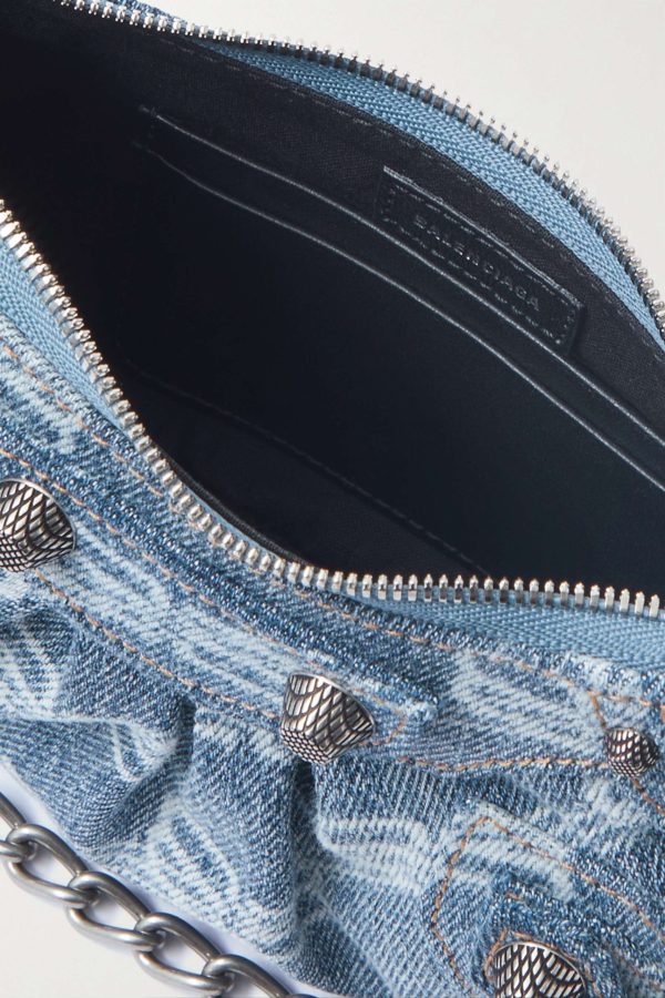 BALENCIAGA Le Cagole mini studded printed denim shoulder bag