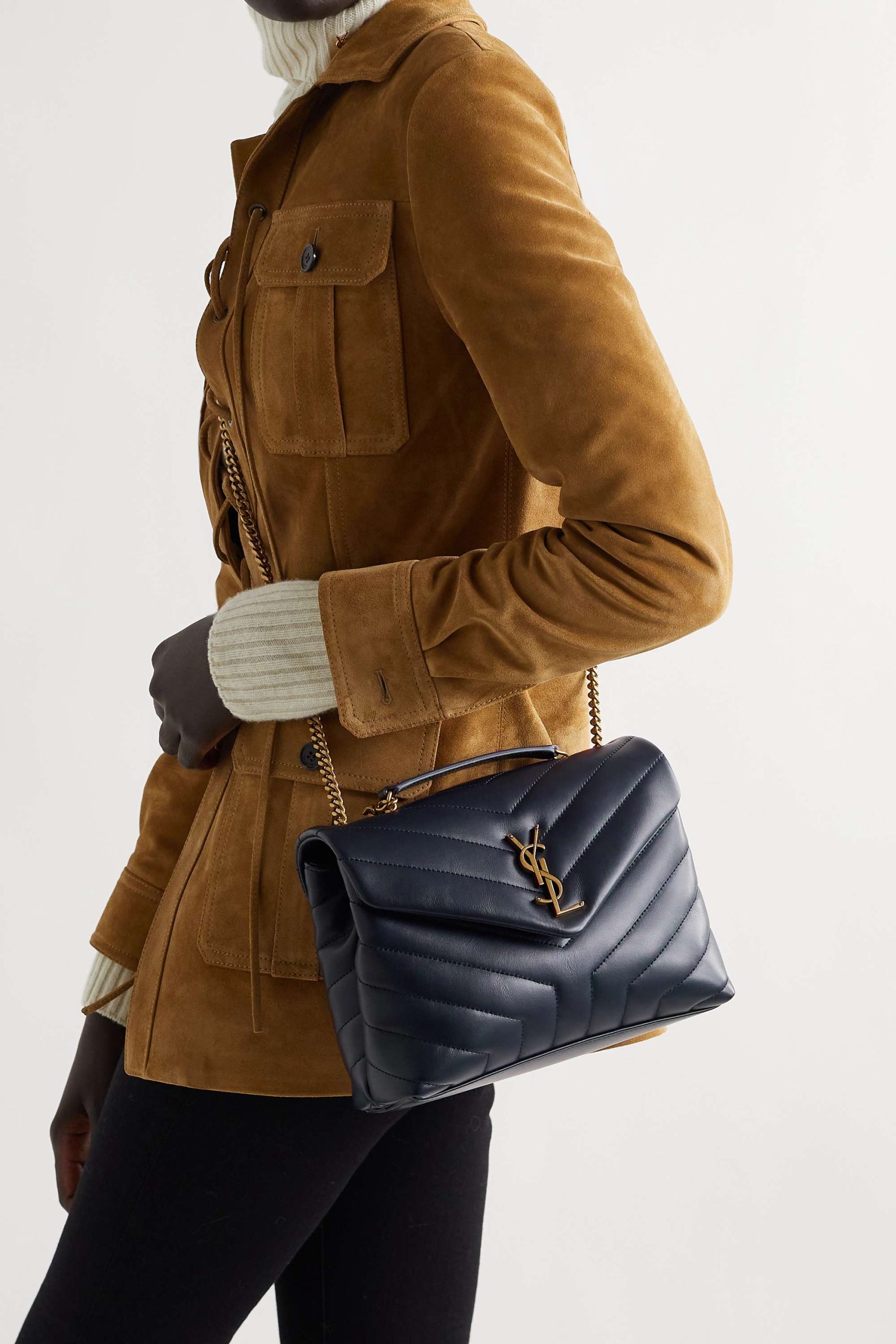 SAINT LAURENT YSL Loulou small quilted leather shoulder bag navy - Image 3