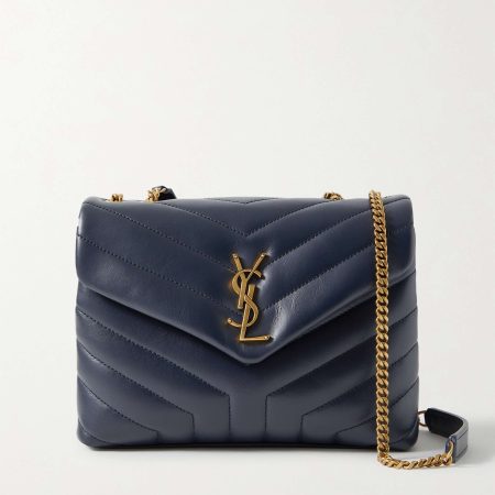 SAINT LAURENT YSL Loulou small quilted leather shoulder bag navy