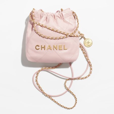 CHANEL 22 MINI HANDBAG Shiny Calfskin & Gold-Tone Metal Light Pink