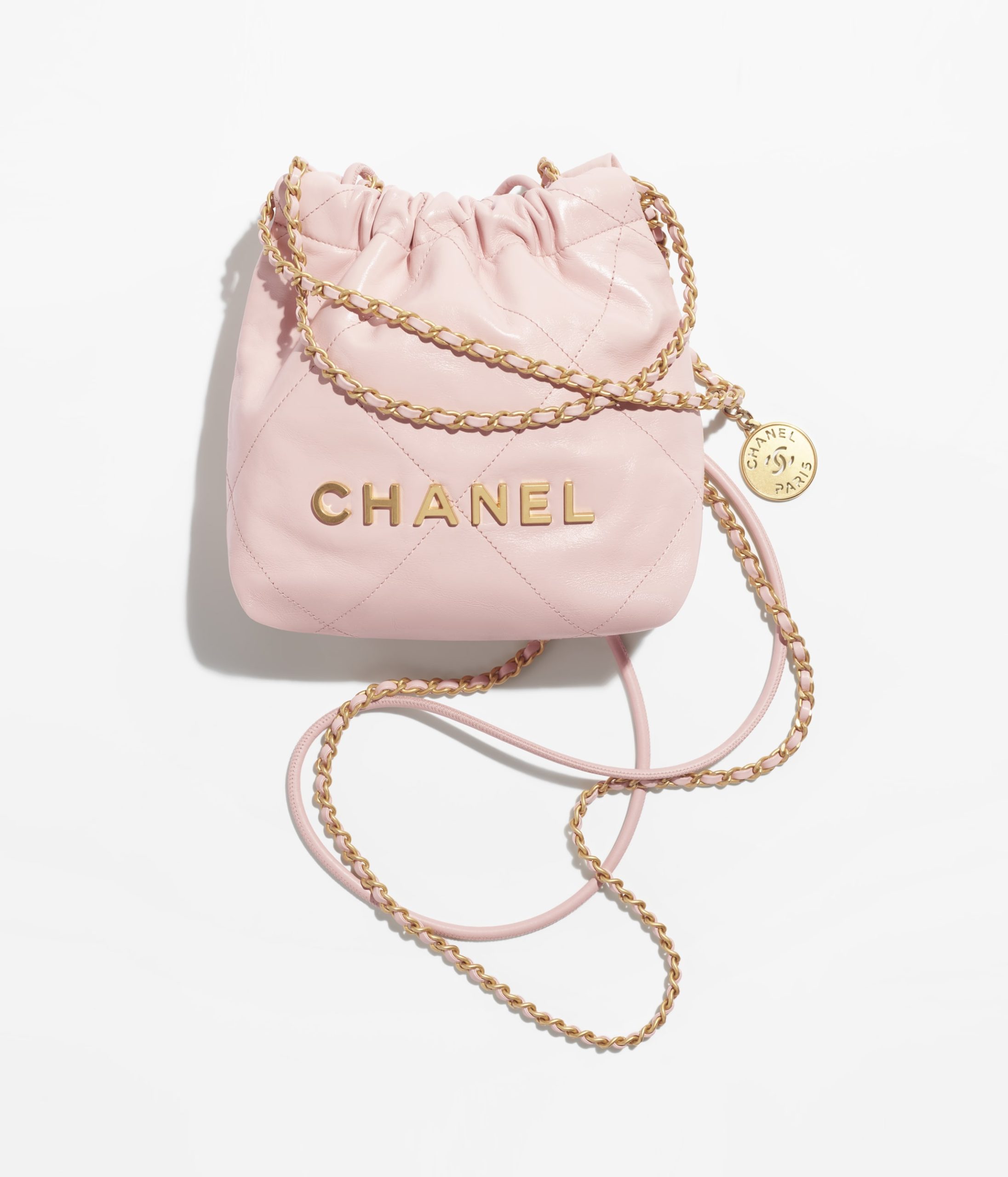 CHANEL 22 MINI HANDBAG Shiny Calfskin & Gold-Tone Metal Light Pink - Image 1
