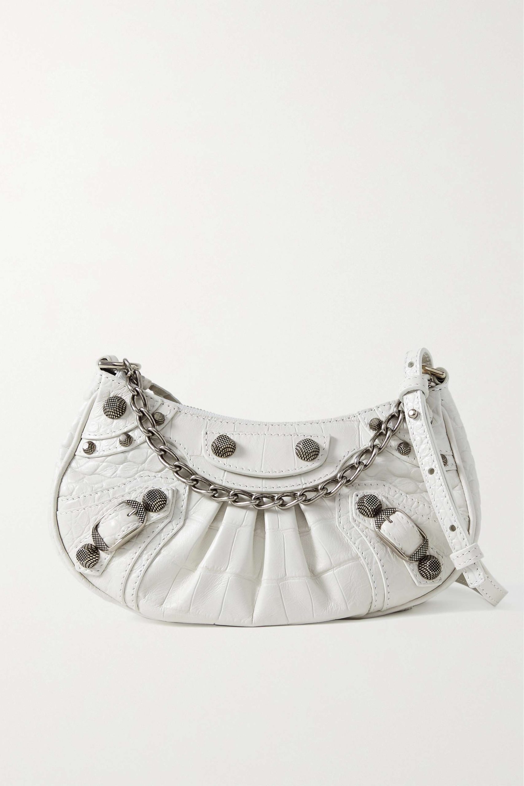 BALENCIAGA Le Cagole mini studded croc-effect leather shoulder bag white - Image 1