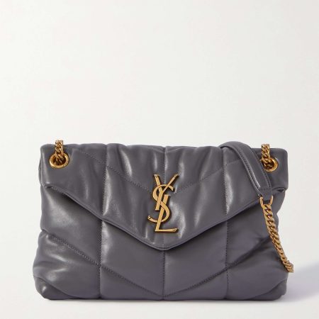 SAINT LAURENT Loulou Puffer small quilted leather shoulder bag grey