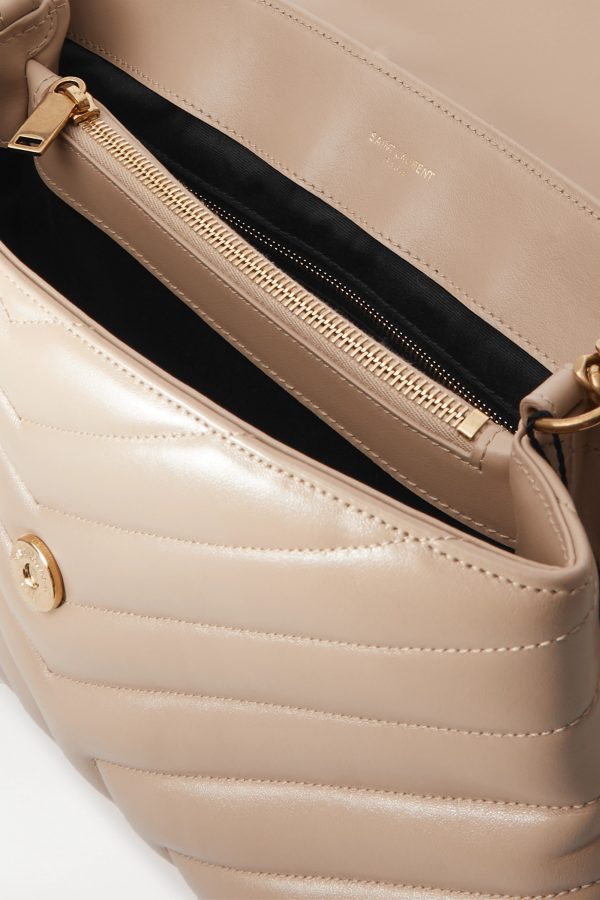 SAINT LAURENT YSL Loulou Medium Quilted Leather Shoulder Bag Beige