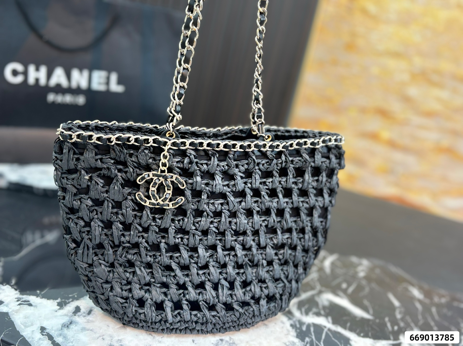 Chanel 23P Chain-Handled Woven Bag - Image 2