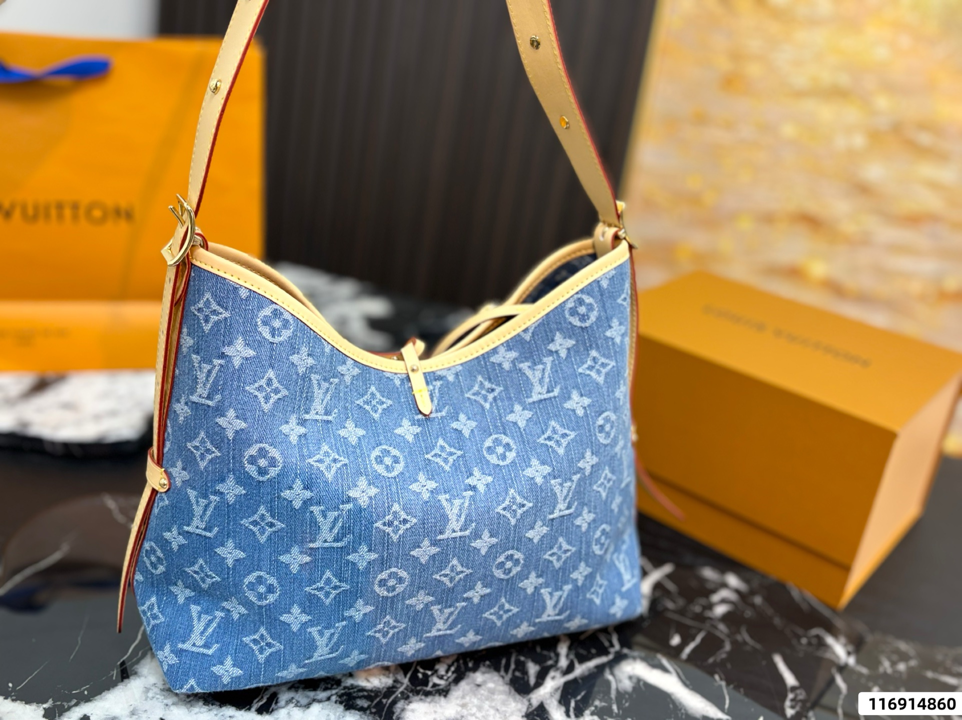 LV CarryAll MM Monogram Denim Bag - Image 6