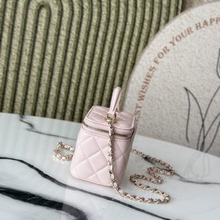 Chanel Lambskin Quilted Top Handle Mini Vanity Case With Chain Light Pink - Image 10
