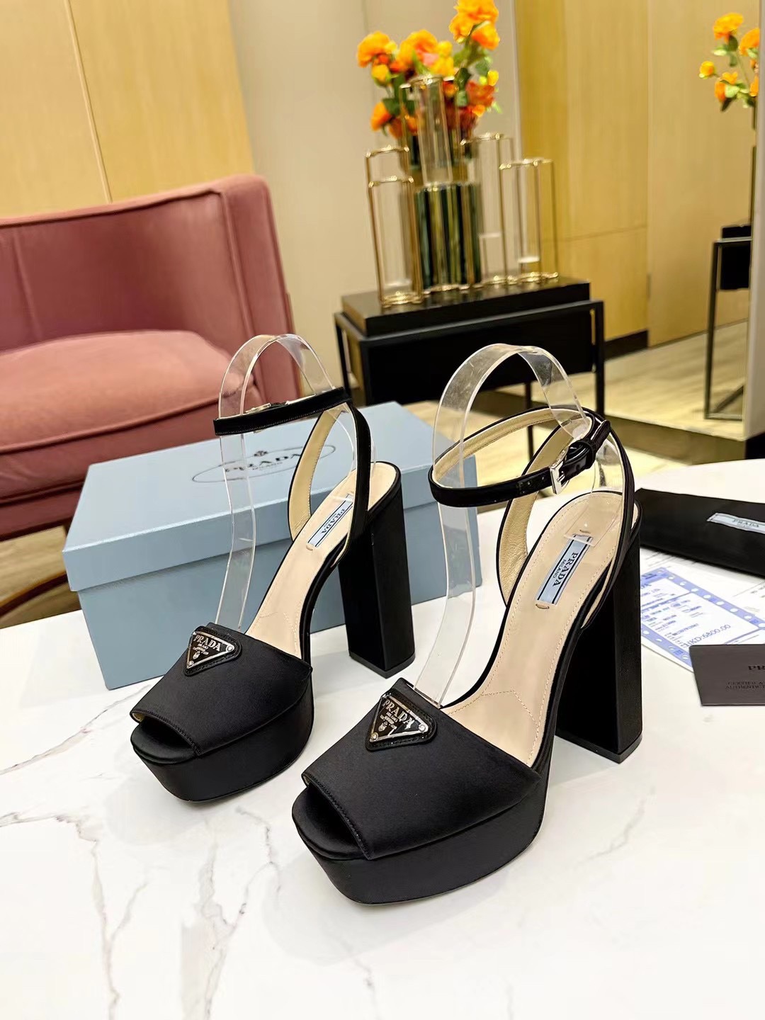 Prada Buckle Square-Heel Sandals - Image 12