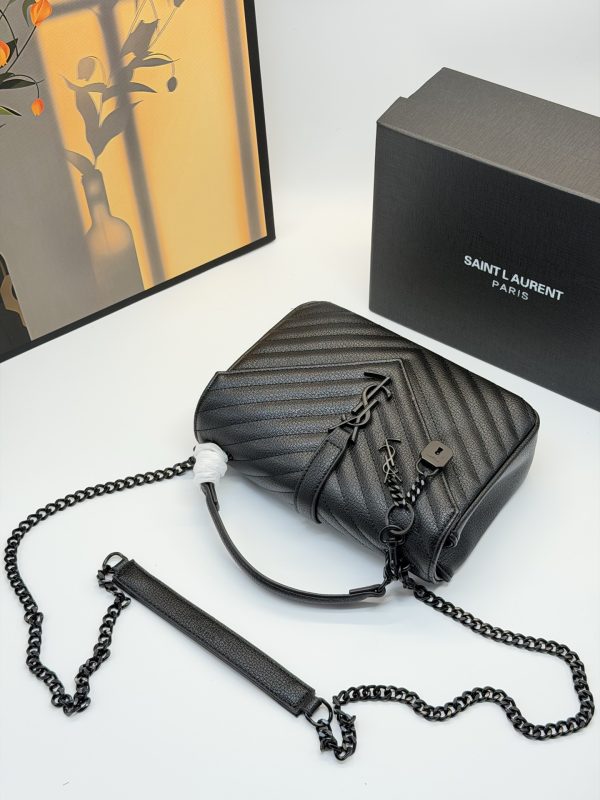 YSL College Black and Gold Messenger Bag
