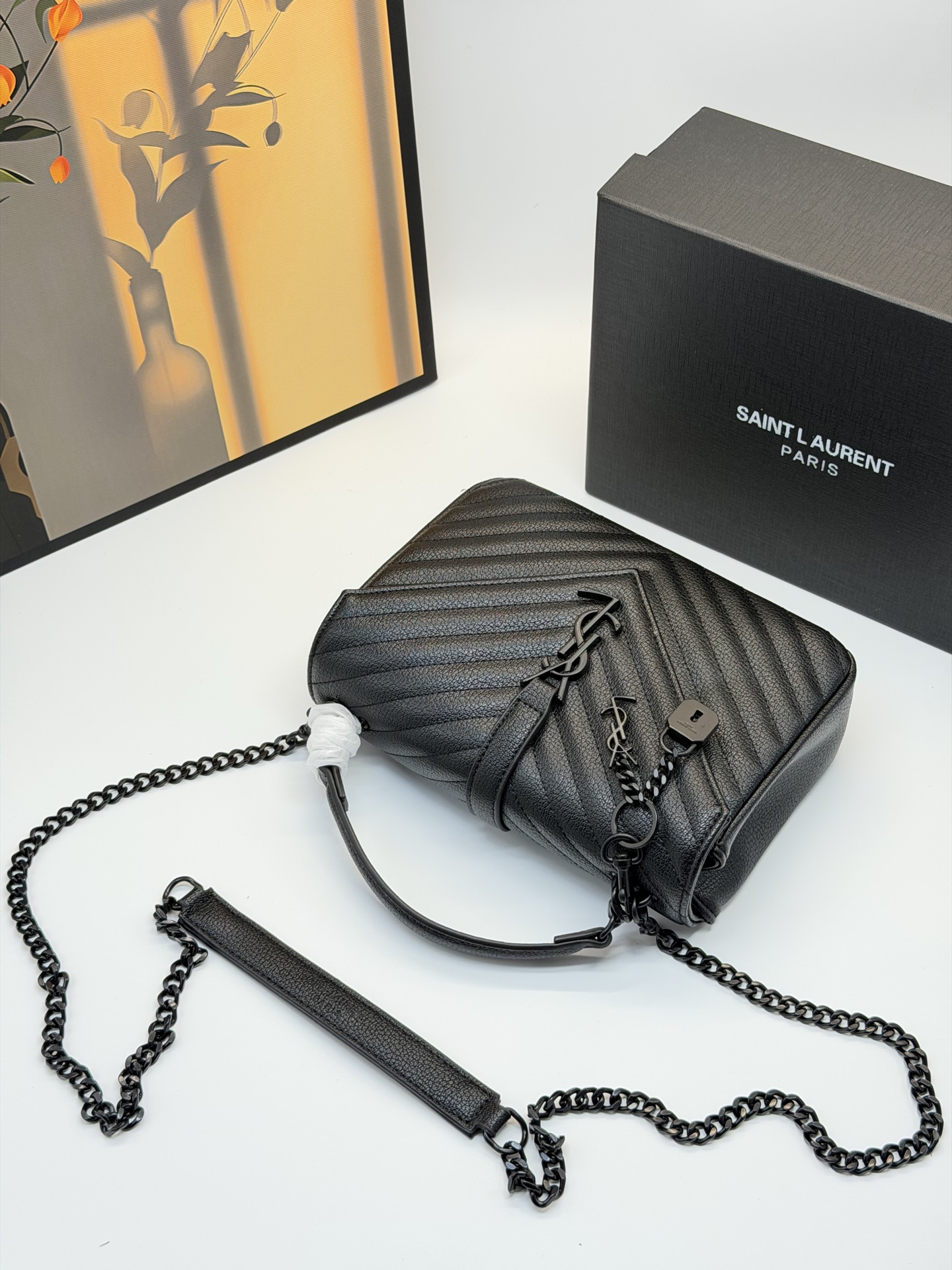 YSL College Black and Gold Messenger Bag - Image 6