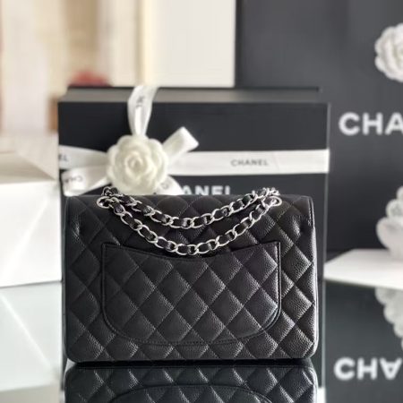 CHANEL Classic Double Flap Quilted Caviar Silver Top Quality - Image 2