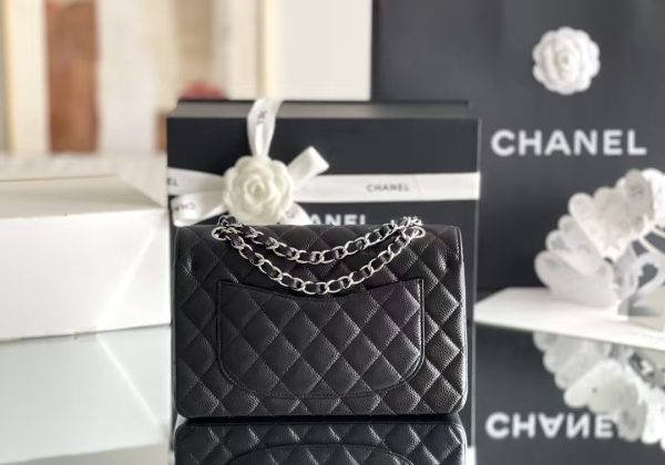 CHANEL Classic Double Flap Quilted Caviar Silver Top Quality