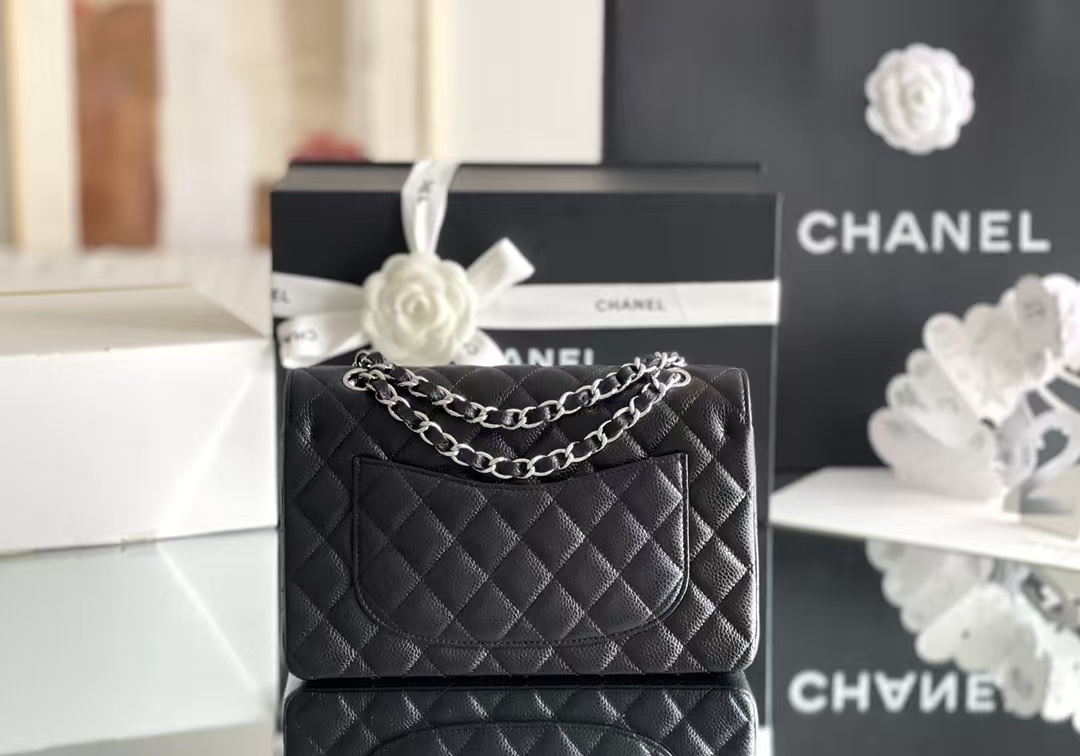 CHANEL Classic Double Flap Quilted Caviar Silver Top Quality - Image 2