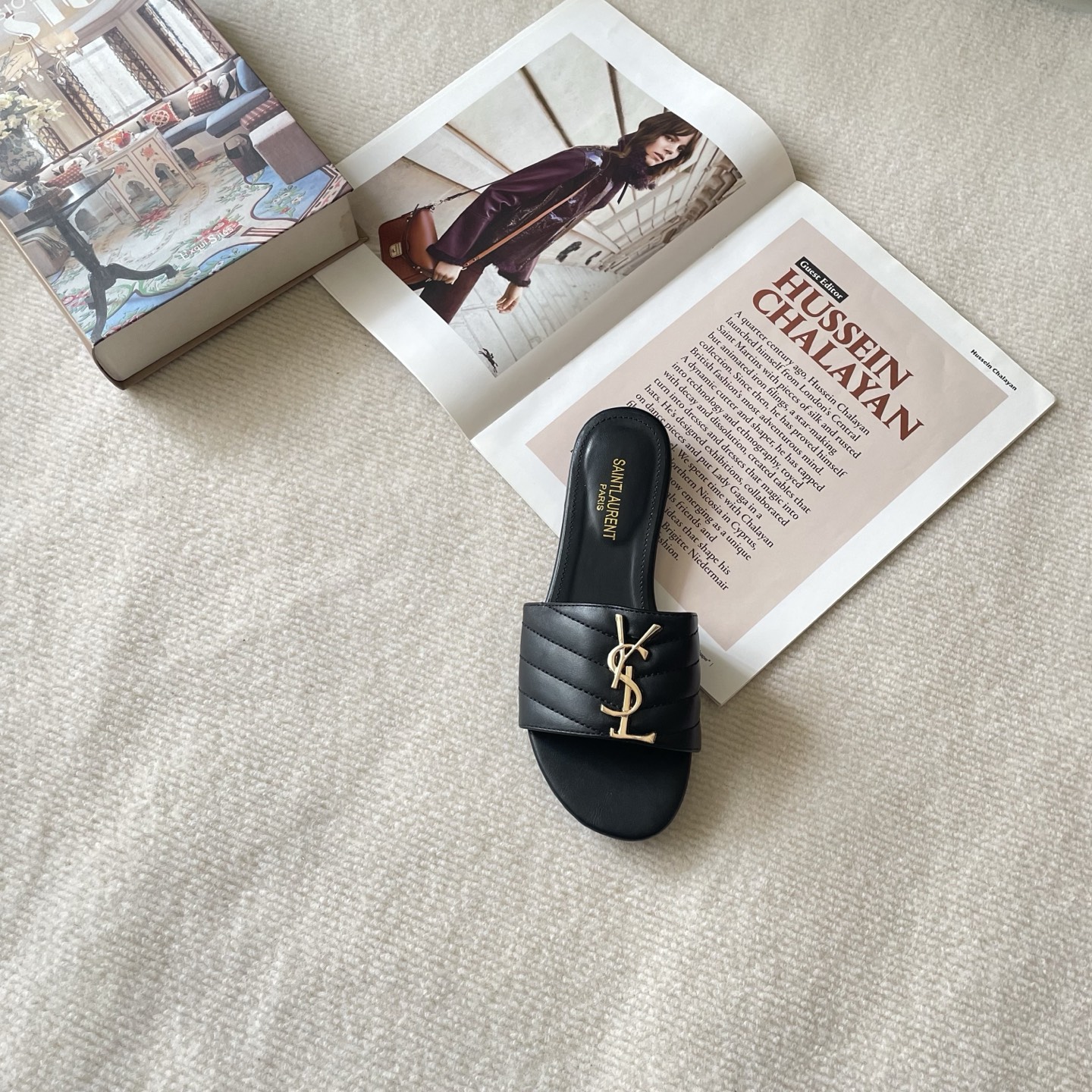 YSL 26P Embroidered Letter Flat Sandals - Image 1