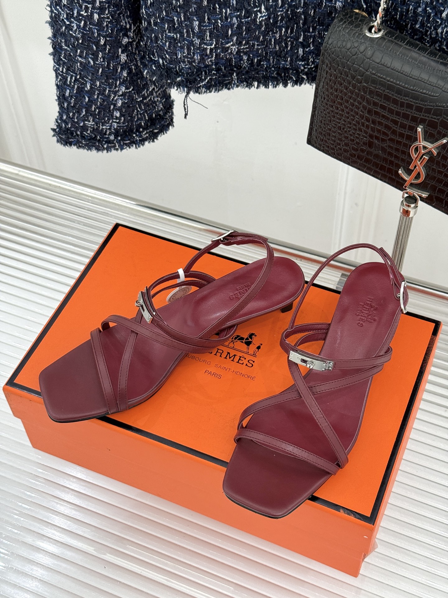 Hermès Kelly Buckle Thin-Strap Kitten-Heel Sandals - Image 6
