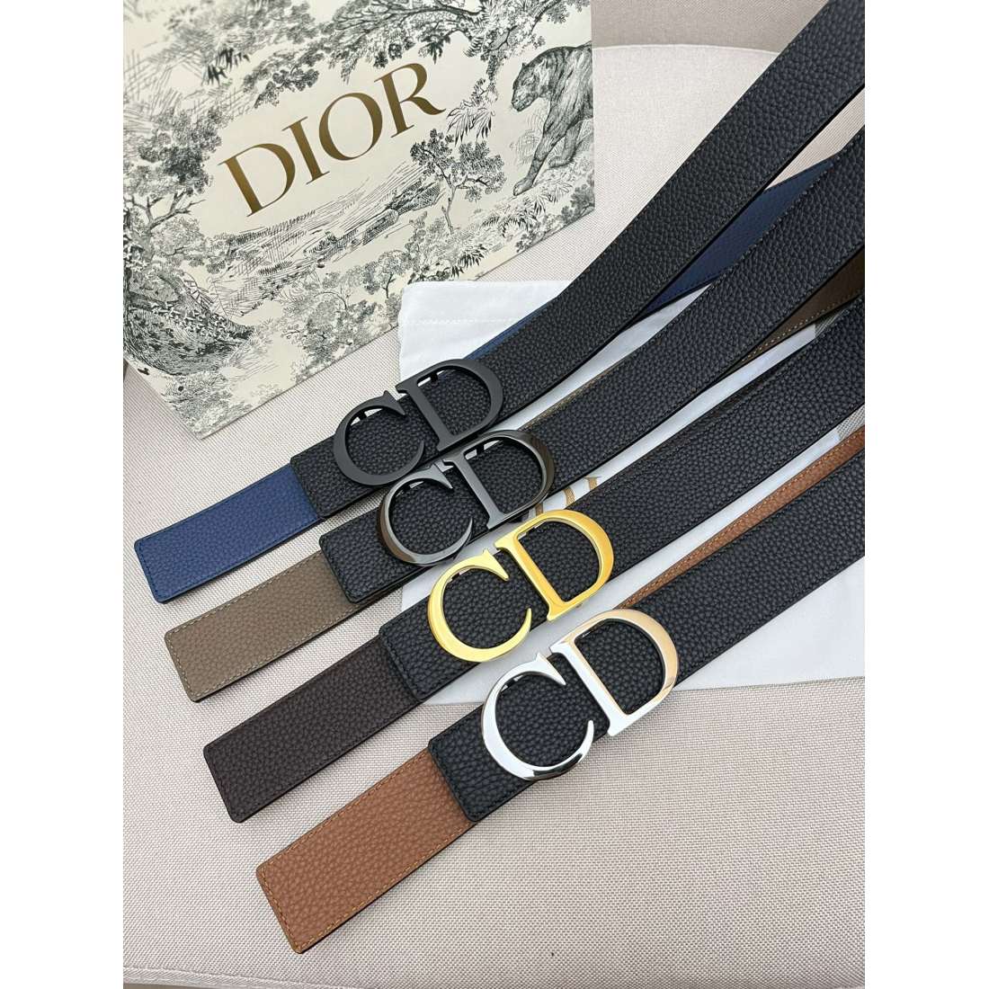 Dior cowhide and bottom leather, palladium plated pure steel buckle 35MM - Image 2
