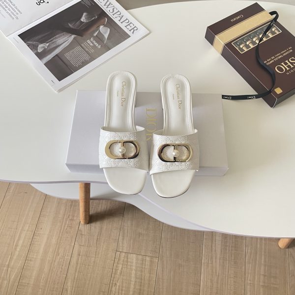 Dior 26P CD-style Pearl-Embroidered Chunky-Heel Slippers