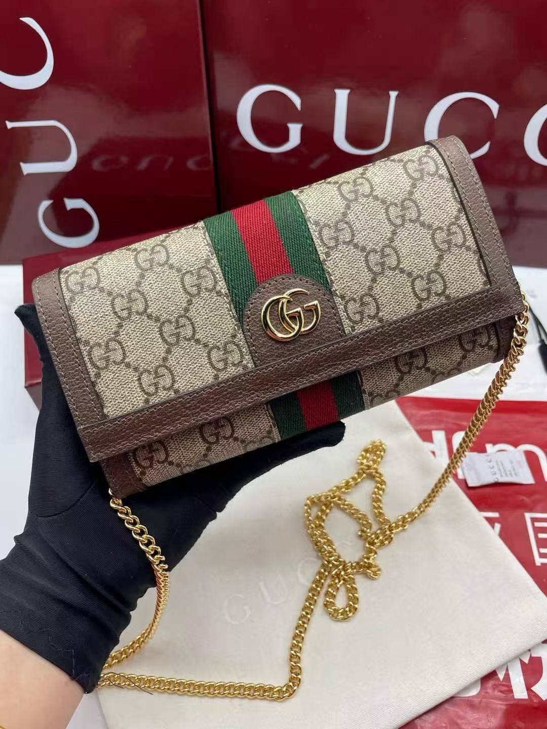 Gucci Ophidia Wallet on Chain in Beige - Image 3