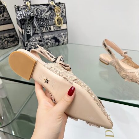 Dior Embroidered Sandals Slingback Flat Mules Pump Pink - Image 8