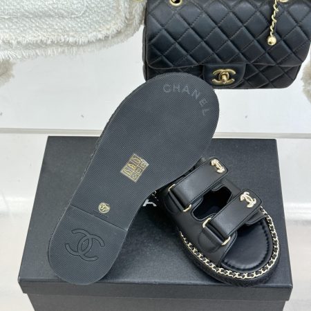 Chanel Black CC Double Breasted Flat Slippers Sandals - Image 9