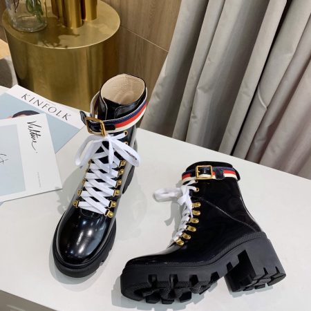 Gucci Sylvie Web Accent Combat Boots - Image 9